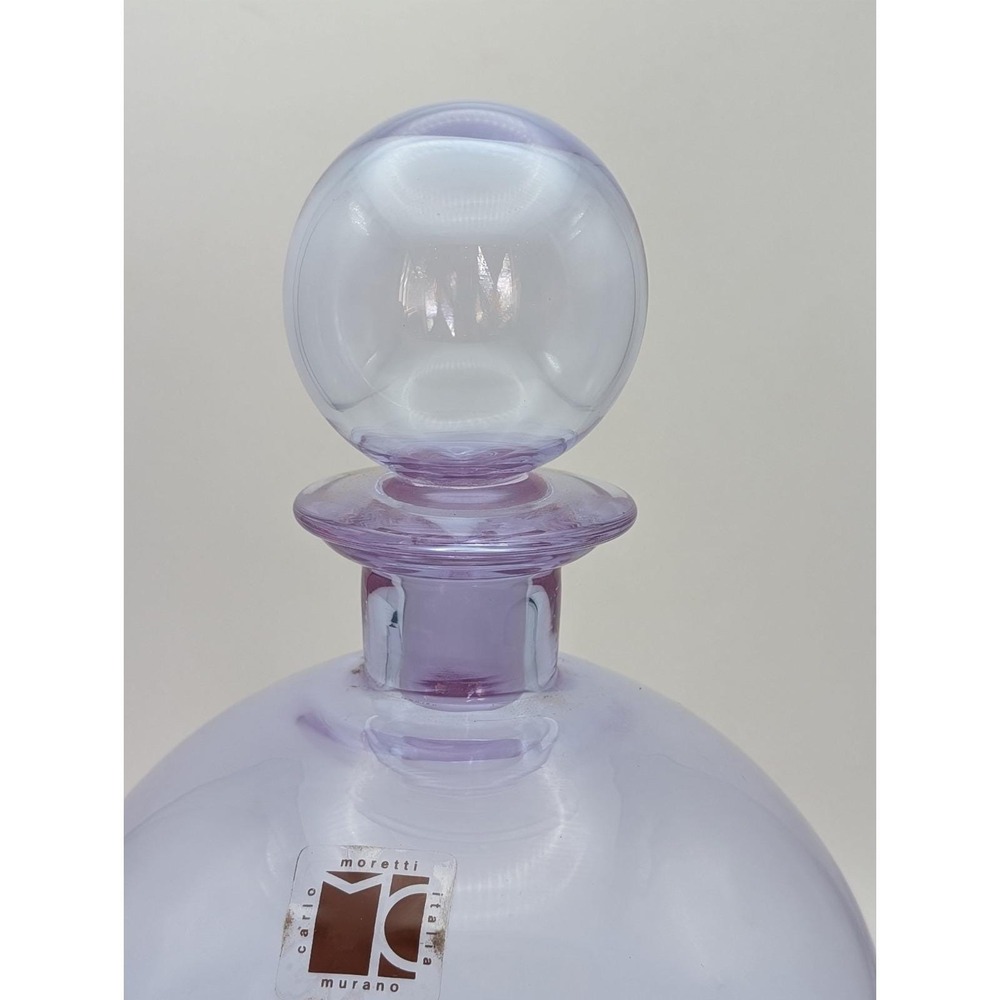 Carlo Moretti Murano Glass Decanter Purple Orb Stopper Made in Italy Vintage - Picture 4 of 16